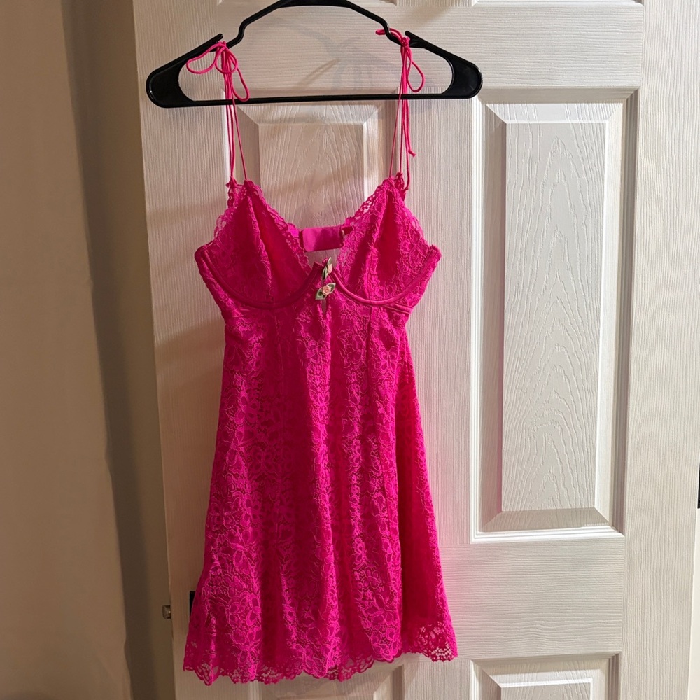 For Love And Lemons Hot Pink Lace Chemise